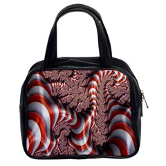 Fractal Abstract Red White Stripes Classic Handbags (2 Sides)