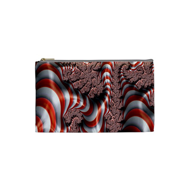 Fractal Abstract Red White Stripes Cosmetic Bag (Small) 