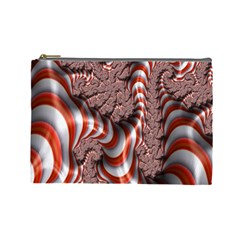 Fractal Abstract Red White Stripes Cosmetic Bag (Large) 