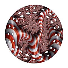 Fractal Abstract Red White Stripes Ornament (round Filigree)