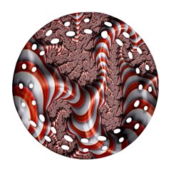 Fractal Abstract Red White Stripes Ornament (Round Filigree)