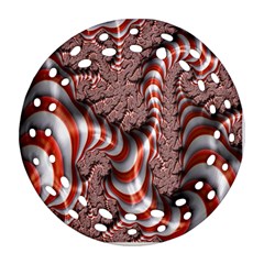 Fractal Abstract Red White Stripes Round Filigree Ornament (Two Sides)
