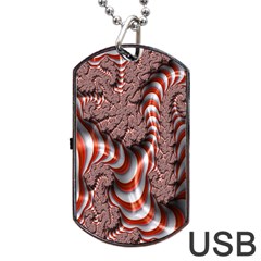 Fractal Abstract Red White Stripes Dog Tag USB Flash (Two Sides)