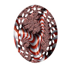 Fractal Abstract Red White Stripes Ornament (Oval Filigree)