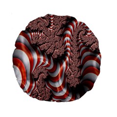 Fractal Abstract Red White Stripes Standard 15  Premium Round Cushions