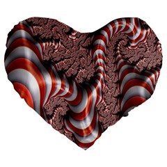 Fractal Abstract Red White Stripes Large 19  Premium Heart Shape Cushions