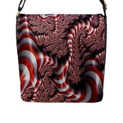 Fractal Abstract Red White Stripes Flap Messenger Bag (l) 