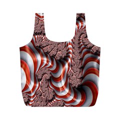 Fractal Abstract Red White Stripes Full Print Recycle Bags (M) 