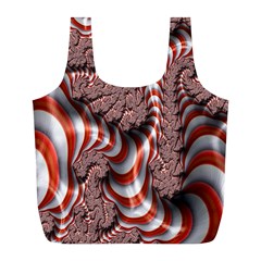 Fractal Abstract Red White Stripes Full Print Recycle Bags (L) 