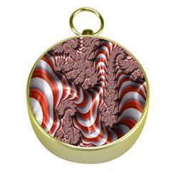 Fractal Abstract Red White Stripes Gold Compasses