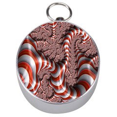 Fractal Abstract Red White Stripes Silver Compasses