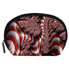 Fractal Abstract Red White Stripes Accessory Pouches (Large) 