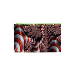 Fractal Abstract Red White Stripes Cosmetic Bag (XS)