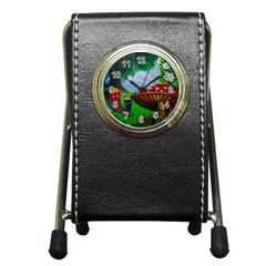 Kindergarten Painting Wall Colorful Pen Holder Desk Clocks by Nexatart