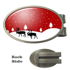 Reindeer In Snow Money Clips (oval)  by Nexatart