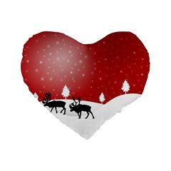 Reindeer In Snow Standard 16  Premium Heart Shape Cushions by Nexatart