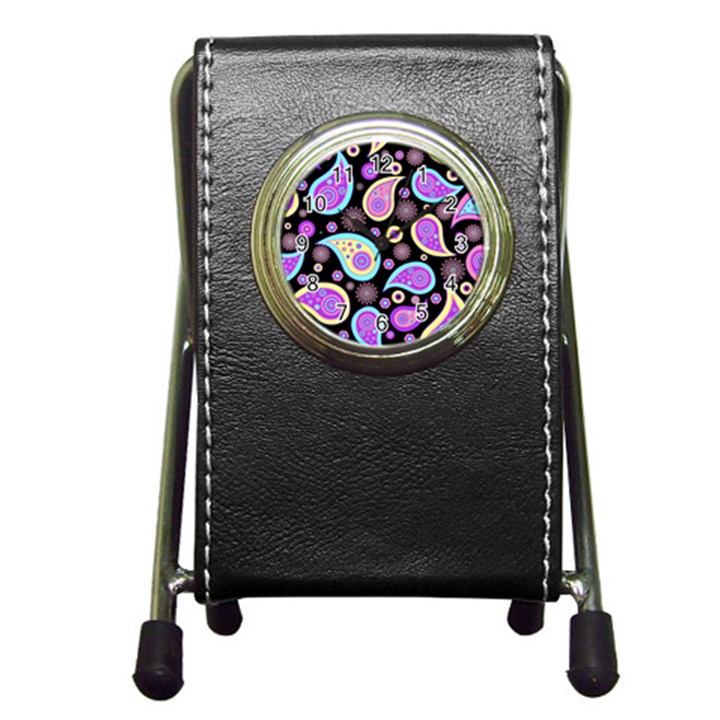 Paisley Pattern Background Colorful Pen Holder Desk Clocks