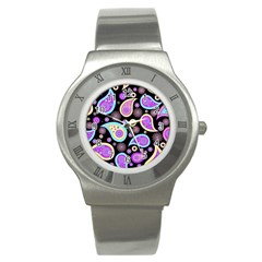 Paisley Pattern Background Colorful Stainless Steel Watch