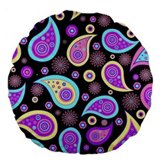 Paisley Pattern Background Colorful Large 18  Premium Flano Round Cushions