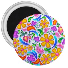 Floral Paisley Background Flower 3  Magnets