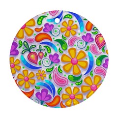 Floral Paisley Background Flower Ornament (Round)