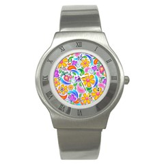 Floral Paisley Background Flower Stainless Steel Watch