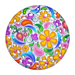 Floral Paisley Background Flower Round Filigree Ornament (Two Sides)