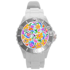 Floral Paisley Background Flower Round Plastic Sport Watch (L)