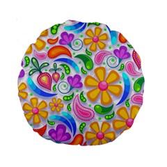 Floral Paisley Background Flower Standard 15  Premium Round Cushions by Nexatart