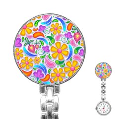 Floral Paisley Background Flower Stainless Steel Nurses Watch