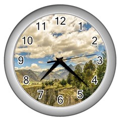 Valley And Andes Range Mountains Latacunga Ecuador Wall Clocks (silver)  by dflcprints