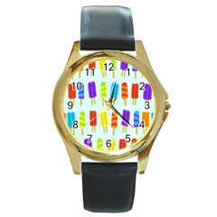 Food Pattern Round Gold Metal Watch