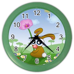 Easter Spring Flowers Happy Color Wall Clocks by Nexatart