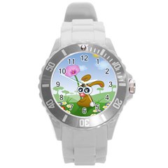 Easter Spring Flowers Happy Round Plastic Sport Watch (l) by Nexatart