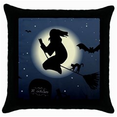 Halloween Card With Witch Vector Clipart Throw Pillow Case (black) by Nexatart