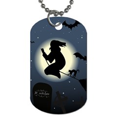 Halloween Card With Witch Vector Clipart Dog Tag (two Sides) by Nexatart