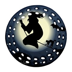 Halloween Card With Witch Vector Clipart Ornament (round Filigree)