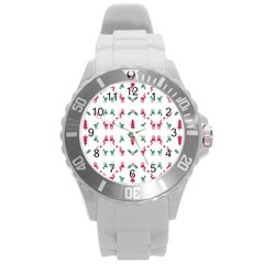 Reindeer Pattern Round Plastic Sport Watch (l) by Nexatart