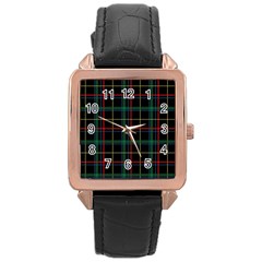 Plaid Tartan Checks Pattern Rose Gold Leather Watch 