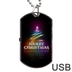 Merry Christmas Abstract Dog Tag Usb Flash (one Side) by Nexatart