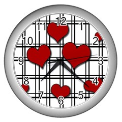 Hearts pattern Wall Clocks (Silver) 