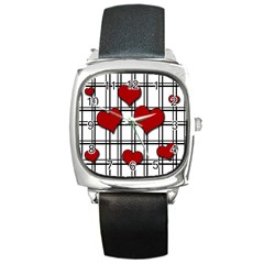 Hearts pattern Square Metal Watch