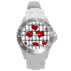 Hearts pattern Round Plastic Sport Watch (L)