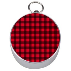 Red And Black Plaid Pattern Silver Compasses by Valentinaart