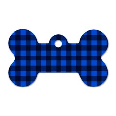 Blue And Black Plaid Pattern Dog Tag Bone (one Side) by Valentinaart