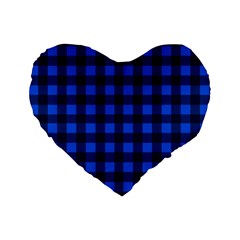 Blue And Black Plaid Pattern Standard 16  Premium Heart Shape Cushions