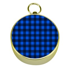 Blue And Black Plaid Pattern Gold Compasses by Valentinaart