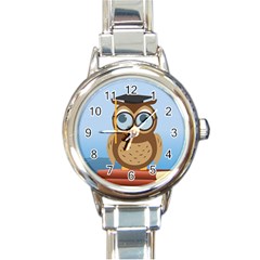 Read Owl Book Owl Glasses Read Round Italian Charm Watch