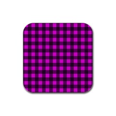 Magenta And Black Plaid Pattern Rubber Square Coaster (4 Pack)  by Valentinaart