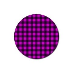 Magenta And Black Plaid Pattern Rubber Round Coaster (4 Pack)  by Valentinaart
